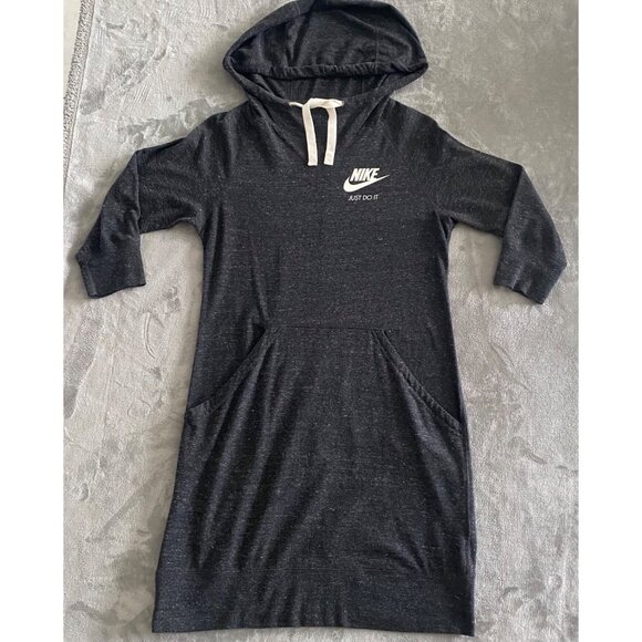 Nike Dresses & Skirts - Nike Hoodie Dress Just Do It Graphic| Dark‎ heather Gray|Women's Size Small